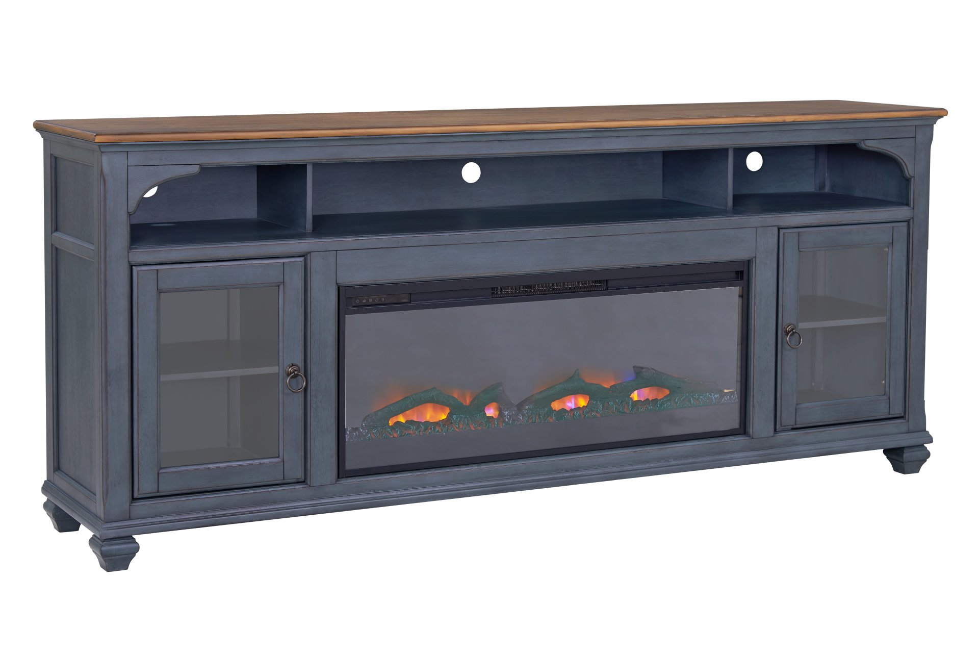 Americana - 86 In Fireplace TV Stand For TVs Up To 95" - Blue - Image 5