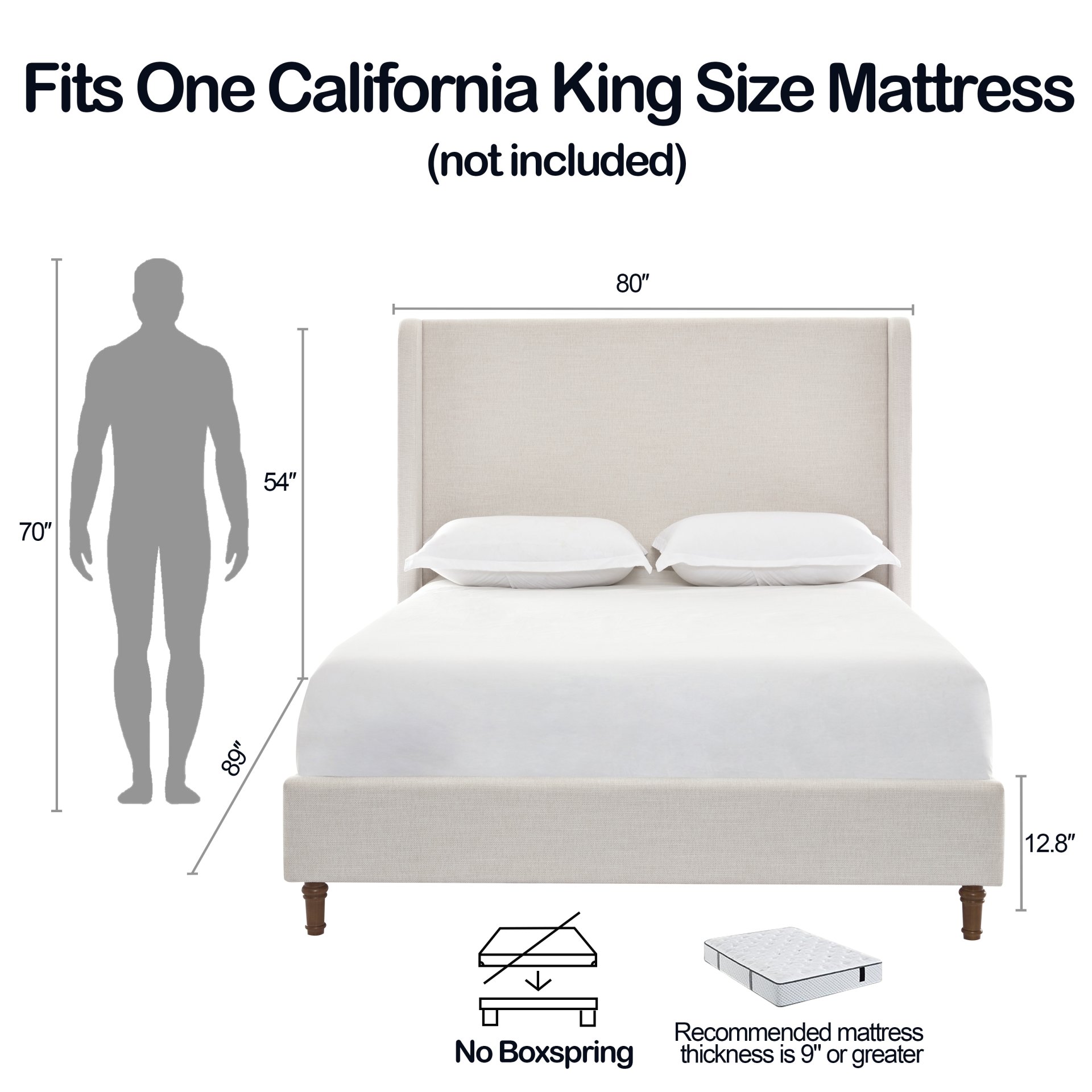 Harper - California King Size Tall Headboard Upholstered Bed - Ivory - Image 3