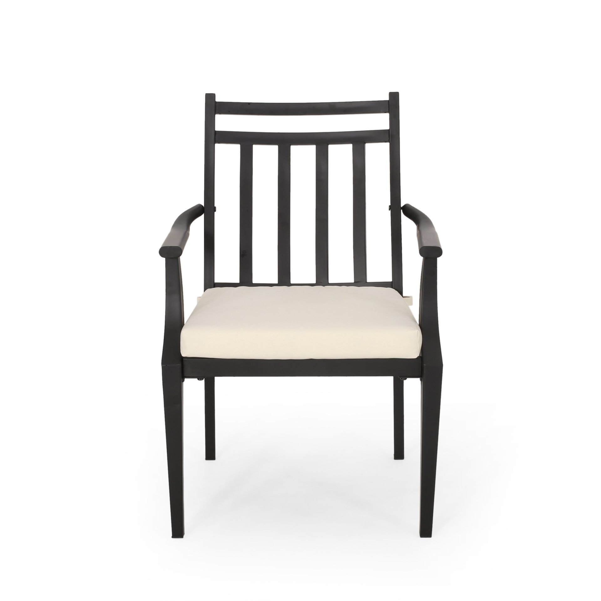 3 Piece Metal Bistro Set With 2 Curved Armrest Chairs - Black - Image 4