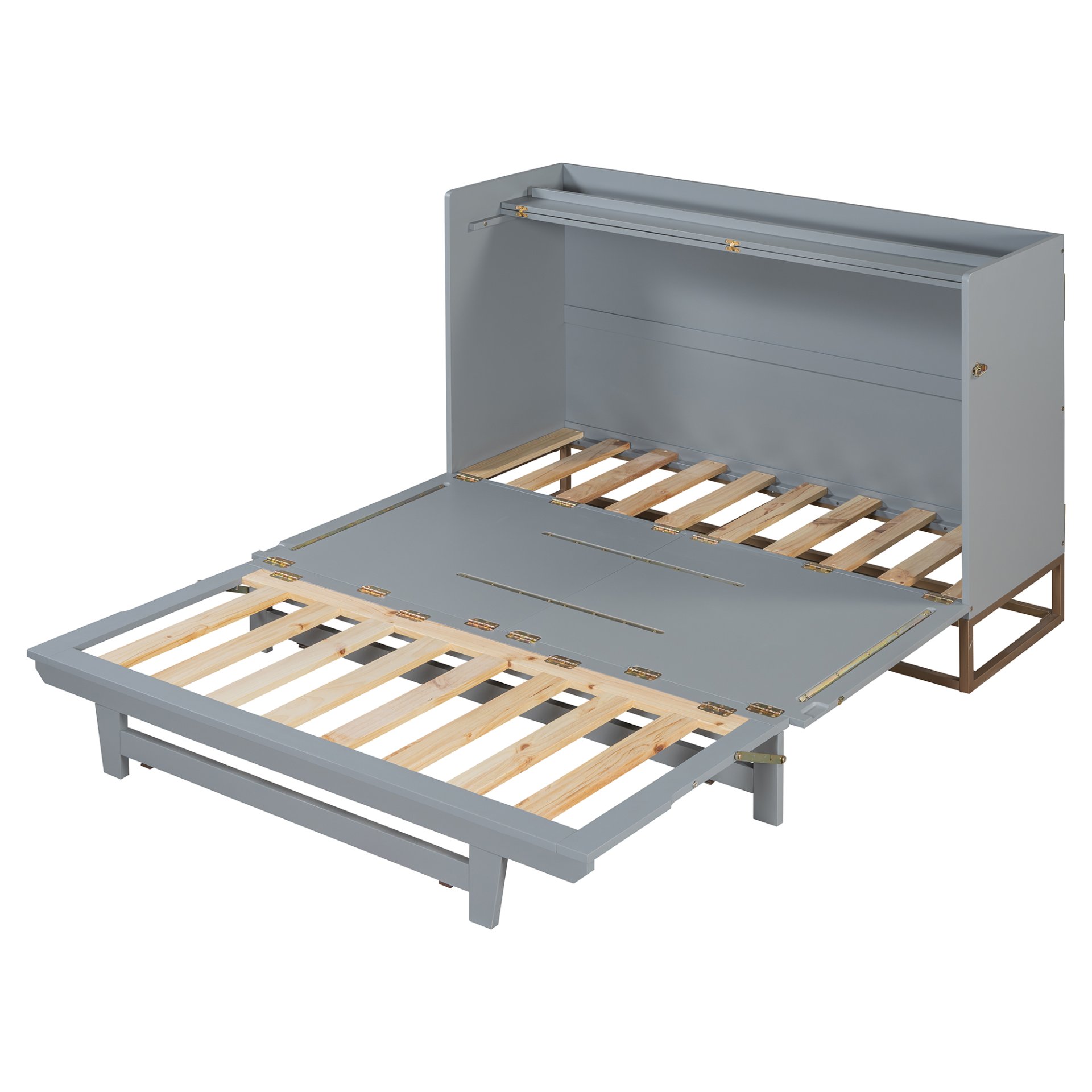 Queen Size Murphy Bed With Iron Legs, Modern Design - Gray - Image 10