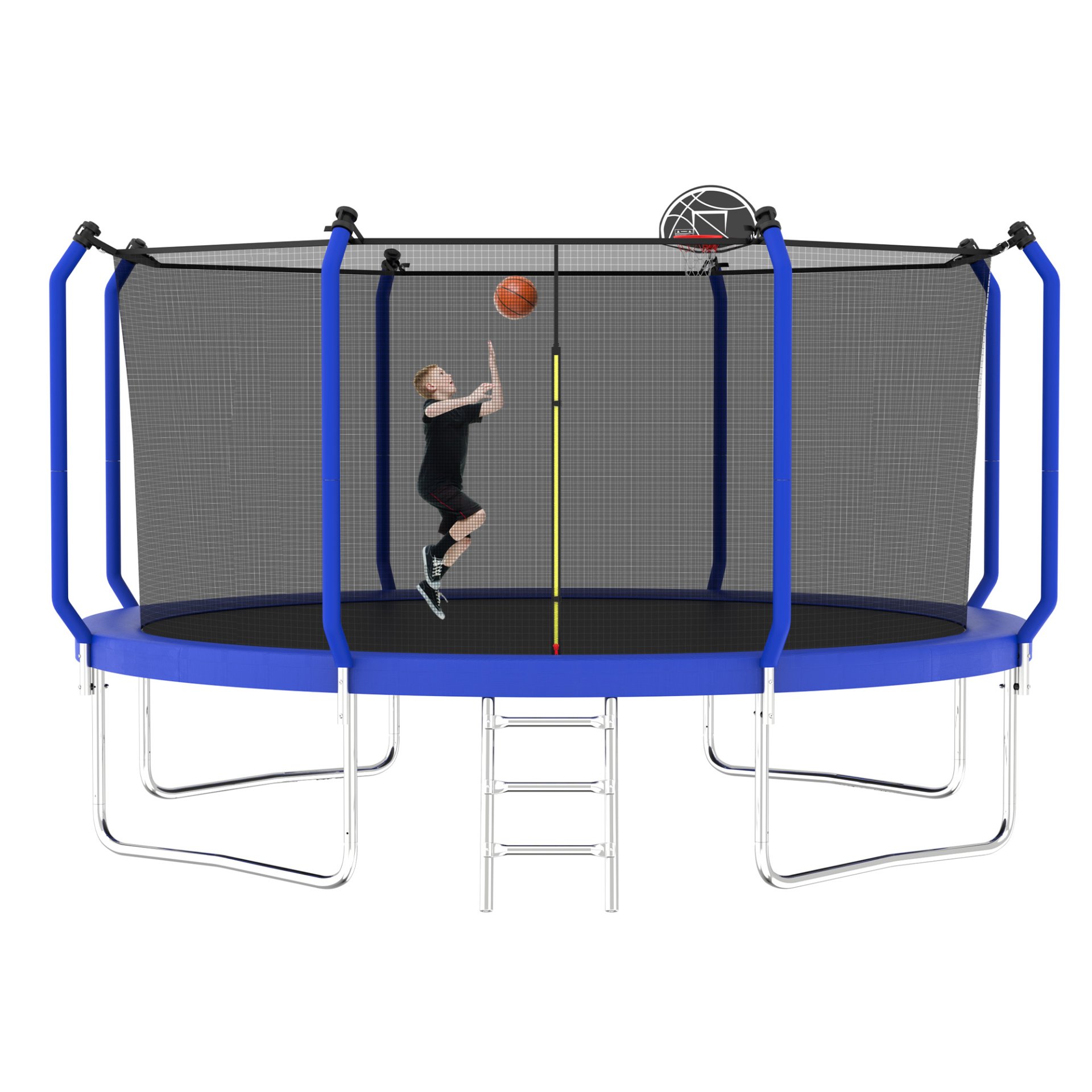 168.11" Trampoline With Basketball Hoop, Astm Approved Reinforced Type Outdoor Trampoline With Enclosure Net - Blue - Image 7