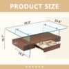 Modern 2 Tier Coffee Table With Drawer Clear Tempered Glass, Multifunctional Storage - Transparent / Wood - Image 3