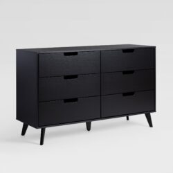 Mid-Century Hans 6 Drawer Dresser With Cut-Out Handles - Black