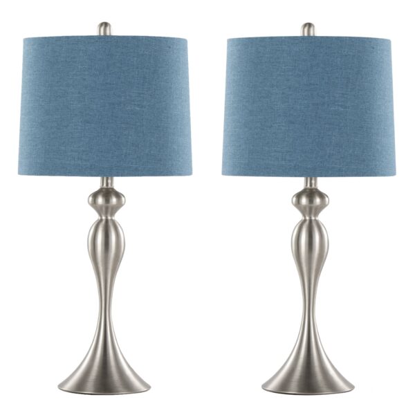 Ashland - Contemporary Table Lamp (Set of 2) - Nickel / Moroccan Blue Slub