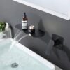 Modern Wall Mount Bathroom Sink Faucet With Waterfall Spout And Brass Rough In Valve - Matte Black - Image 7