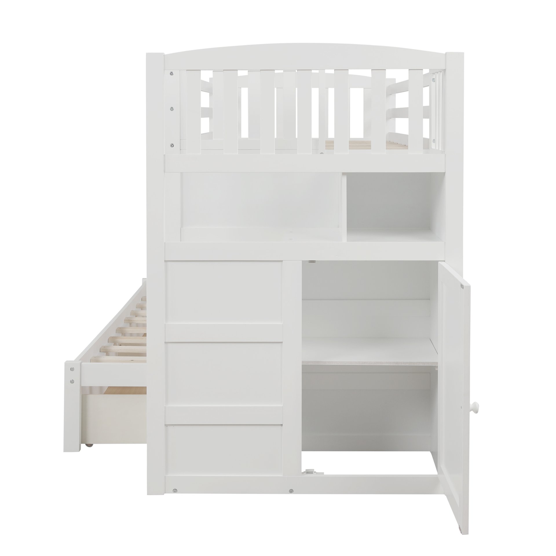 Twin Over Full / Twin Bunk Bed, Convertible Bottom Bed, Storage Shelves And Drawers - White - Image 10