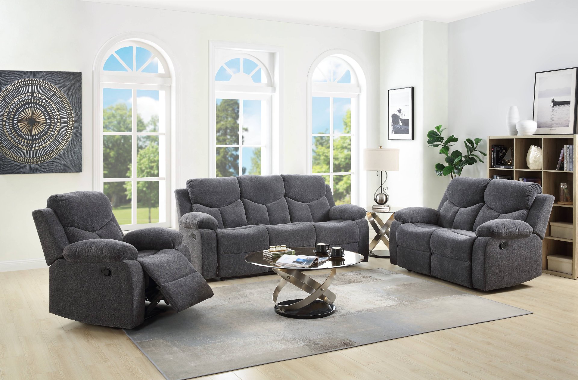 Kalen - Chenille 3 Piece Recliner Living Room Set - Gray - Image 3