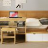 Twin Size Daybed With Storage Shelves And Lockers, Multi Functional Bed With Study Desk And Matching Stool - Natural - Image 17