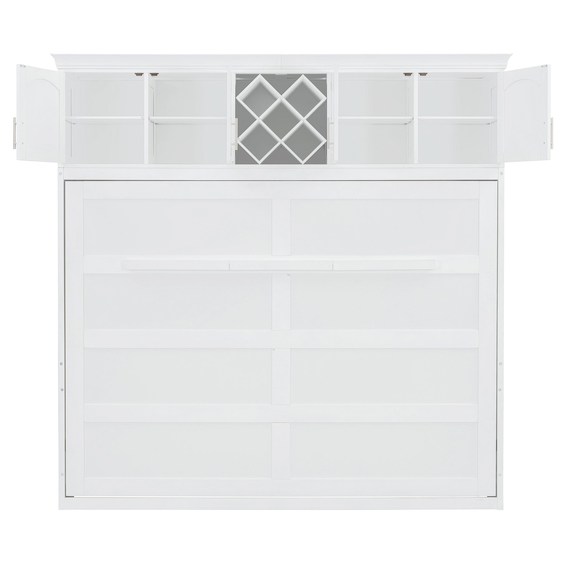 Queen Size Murphy Wall Bed With Top Cabinets & Wine Rack - White - Image 15