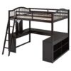 Full Loft Bed With U Shaped Desk, Storage Compartments And Tri Fold Mirror - Espresso - Image 6
