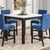 5-Piece Counter Height Dining Table Set With One Faux Marble Top Dining Table And Four Velvet Upholstered Chairs - Blue - Image 13