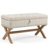 Storage Ottoman, Button-Tufted Ottoman Linen Storage Bench, Ottoman With Storage - Light Beige - Image 6