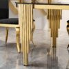 Oval Dining Table With Glass Top Stainless Steel Base, For 6 Seats - Black / Gold - Image 6