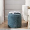 Classic Chenille Storage Ottoman Set With Drum Shaped Stool And Desktop Panel - Dark Blue - Image 5