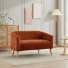 Modern Loveseat Couch Sofa With Corduroy Upholstery, Wooden Legs, 2 Seat For Small Spaces Office Studio Apartment Bedroom - Orange - Image 4