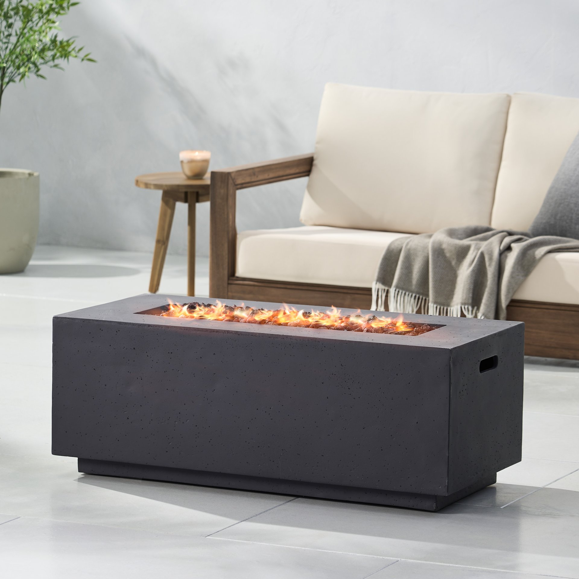 Contemporary Outdoor 40, 000 Btu Propane Fire Pit - Dark Gray - Image 2
