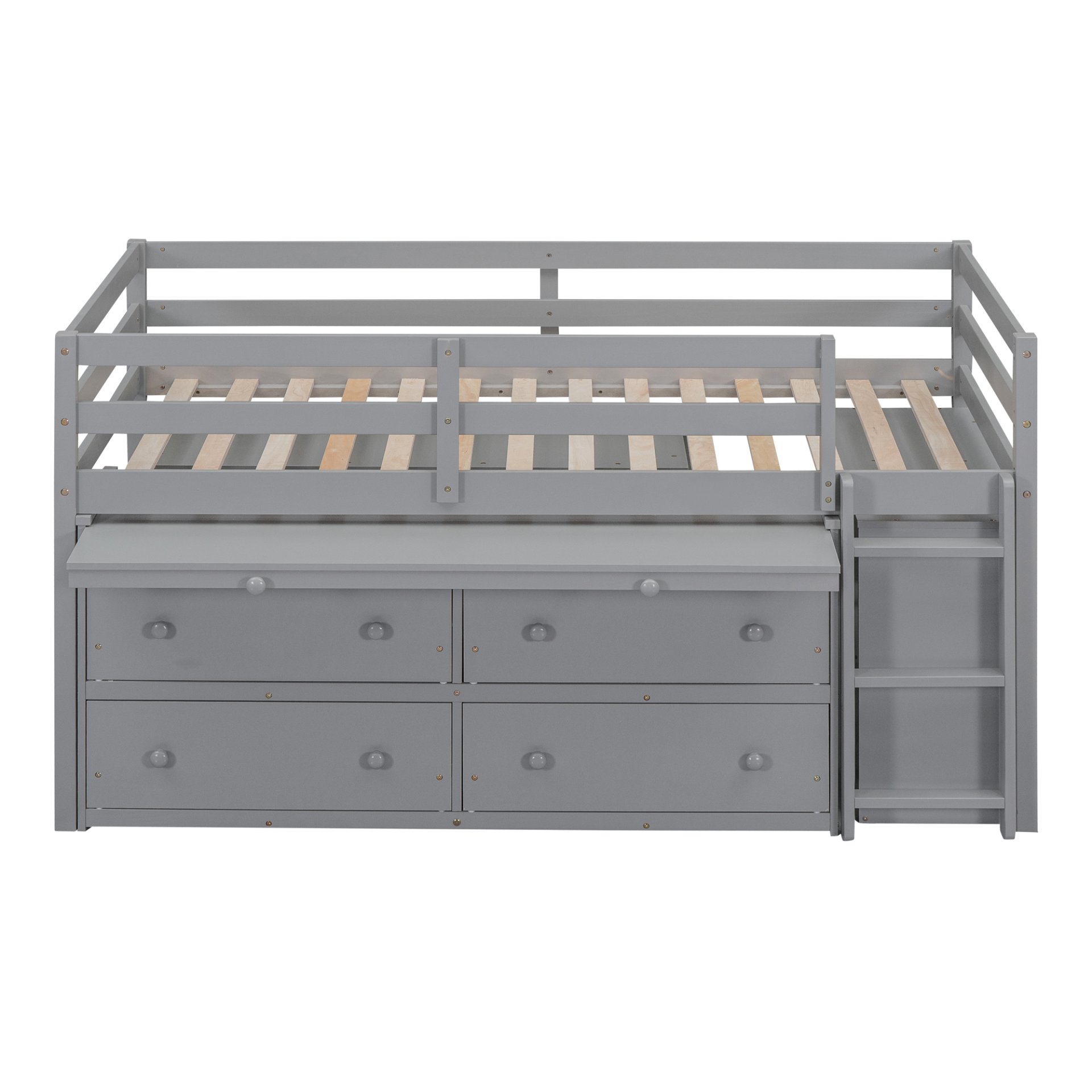 Twin Size Loft Bed With Retractable Writing Desk And 4 Drawers, With Lateral Portable Desk And Shelves - Gray - Image 10