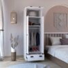 Dresser Closet With Upper Storage Covered With 1 Door, 2 Central Shelves, 1 Tube For Hanging Clothes Covered By 2 Doors, 1 Drawer At The Bottom - White - Image 5