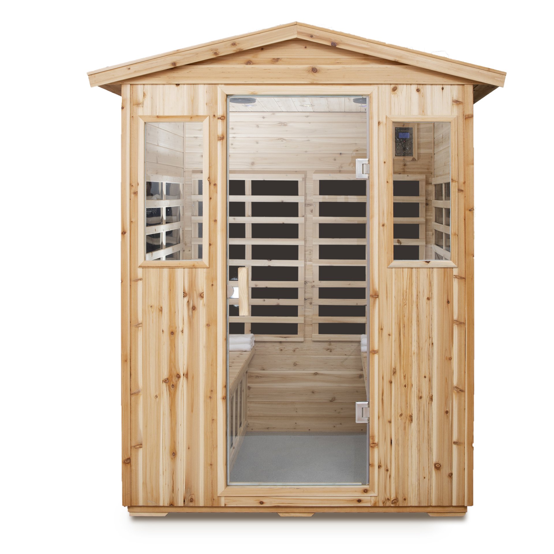 4 Person Old Fir Far Infrared Outdoor Sauna Room - Natural - Image 6