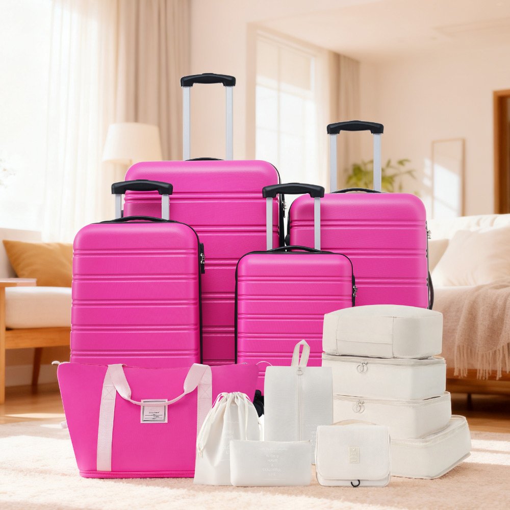 Hardshell Luggage Sets 4 Pieces + Bag Spinner Suitcase With Tsa Lock Lightweight - 16" / 20" / 24" / 28" Luggages - Pink - Image 9