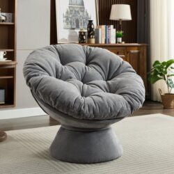 Oversized Swivel Accent Chair, 360 Swivel Barrel Chair, Papasan Chair For Living Room Bedroom - Dark Gray