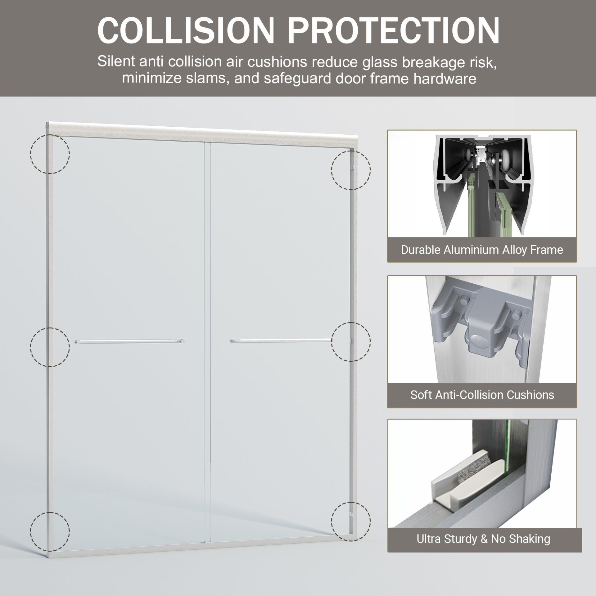 Double Sliding Shower Door, Semi Frameless Bypass Bathroom Sliding Door With 1 / 4" (6Mm) Tempered Glass For Walk In Shower - Brushed Nickel - Image 7
