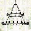 Extra Large Wagon Wheel Chandelier, 2 Tier 36 Lights (No Include) Farmhouse Industrial Round High Ceiling Pendant Light Adjustable Chain, For Dining Room, Living Room, Kitchen - Black - Image 2