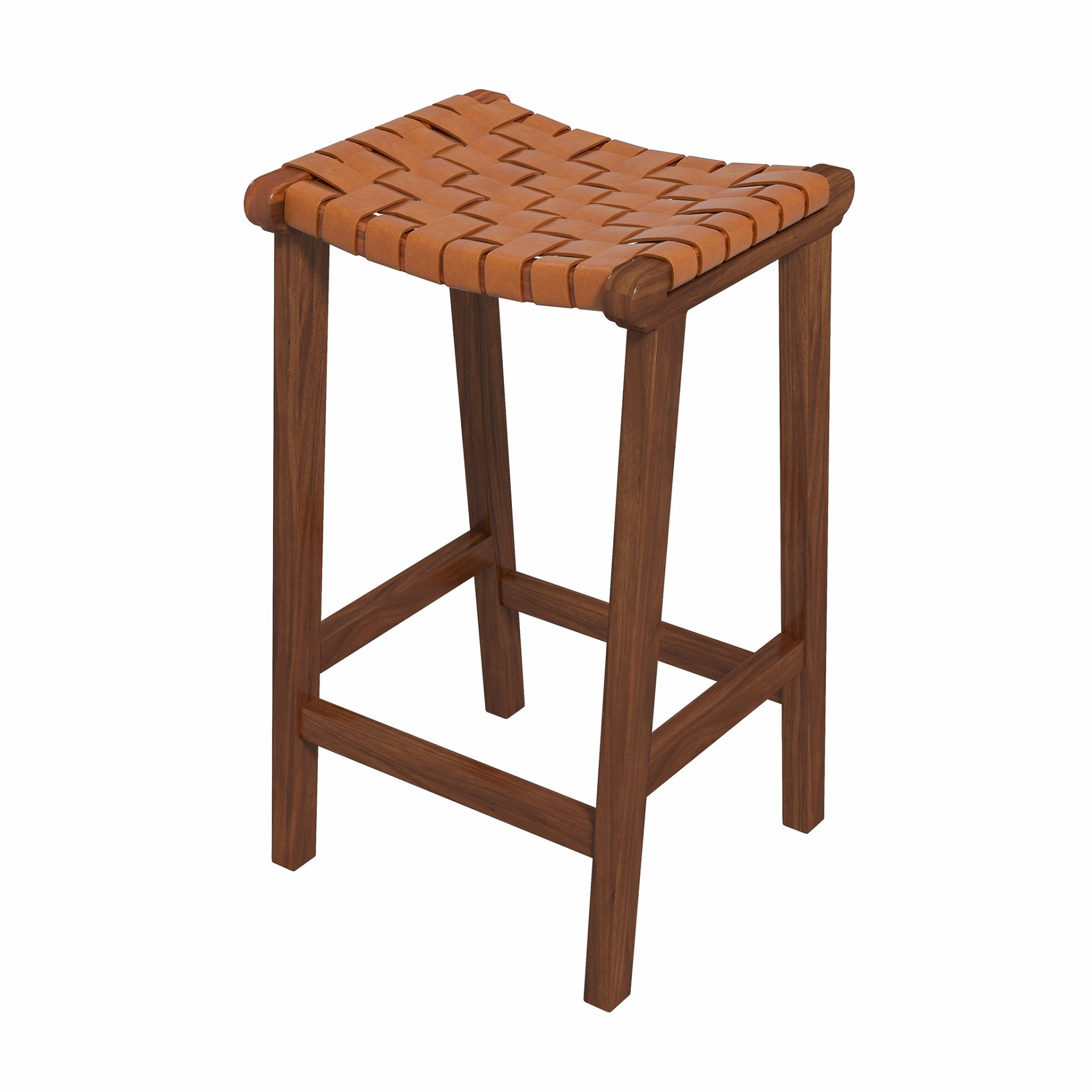 James - Mid-Century Modern Genuine Leather Counter Stool - Brown / Rustic - Image 4