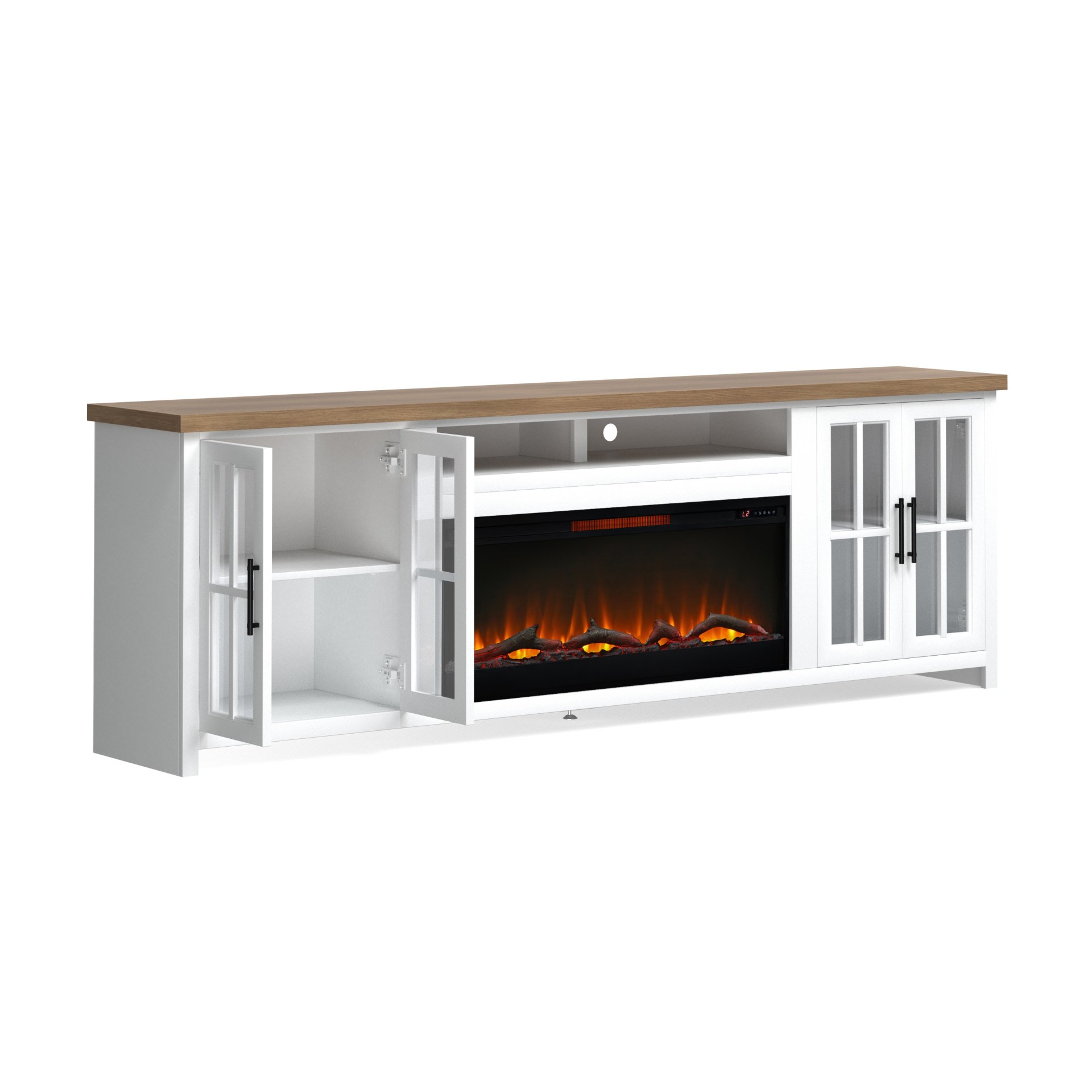 Hampton - Fireplace TV Stand Console For TVs Up To 100" - Jasmine Whitewash / Barnwood - Image 7