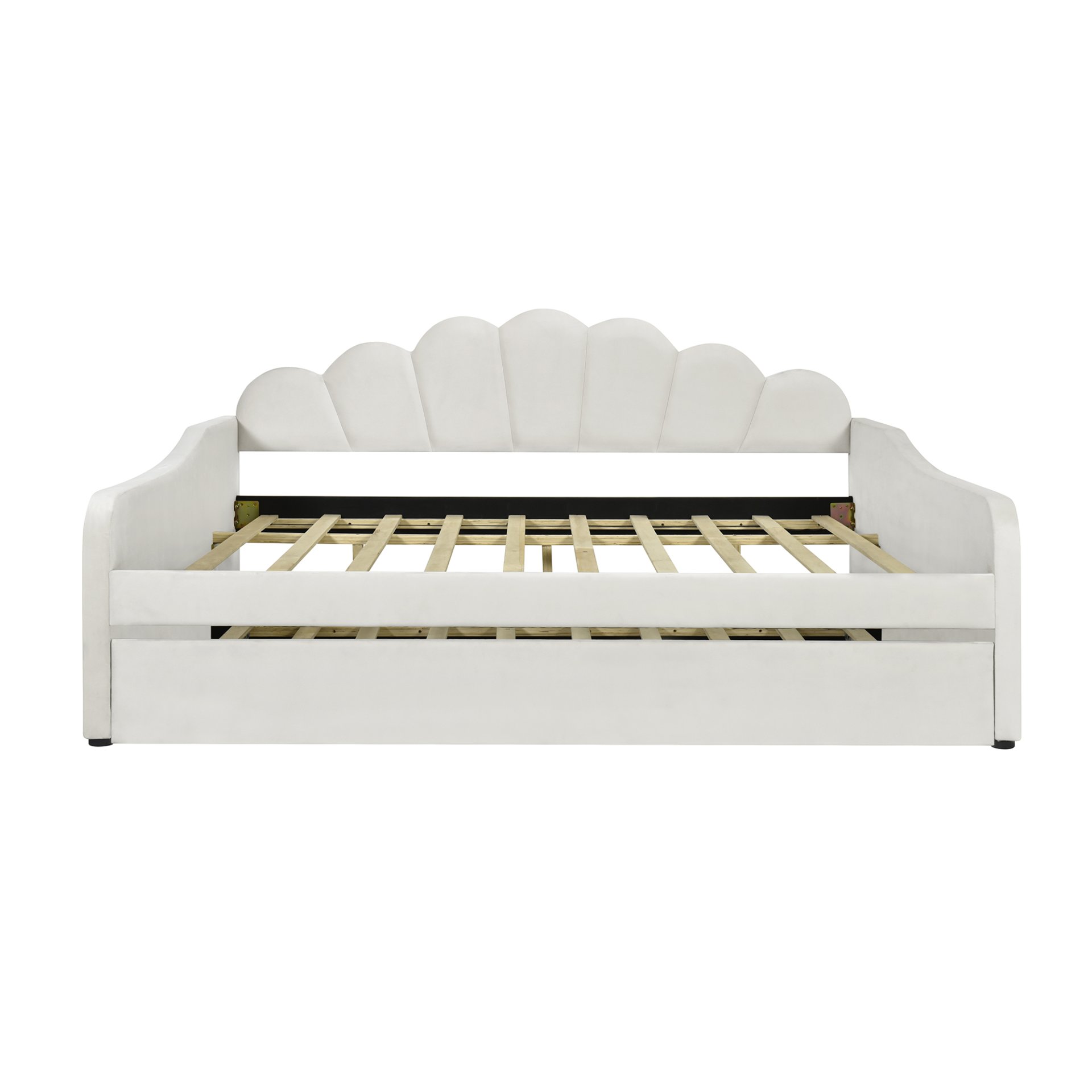 Full Size Upholstery Daybed Frame With Shell Shaped Backrest And Trundle - White - Image 10