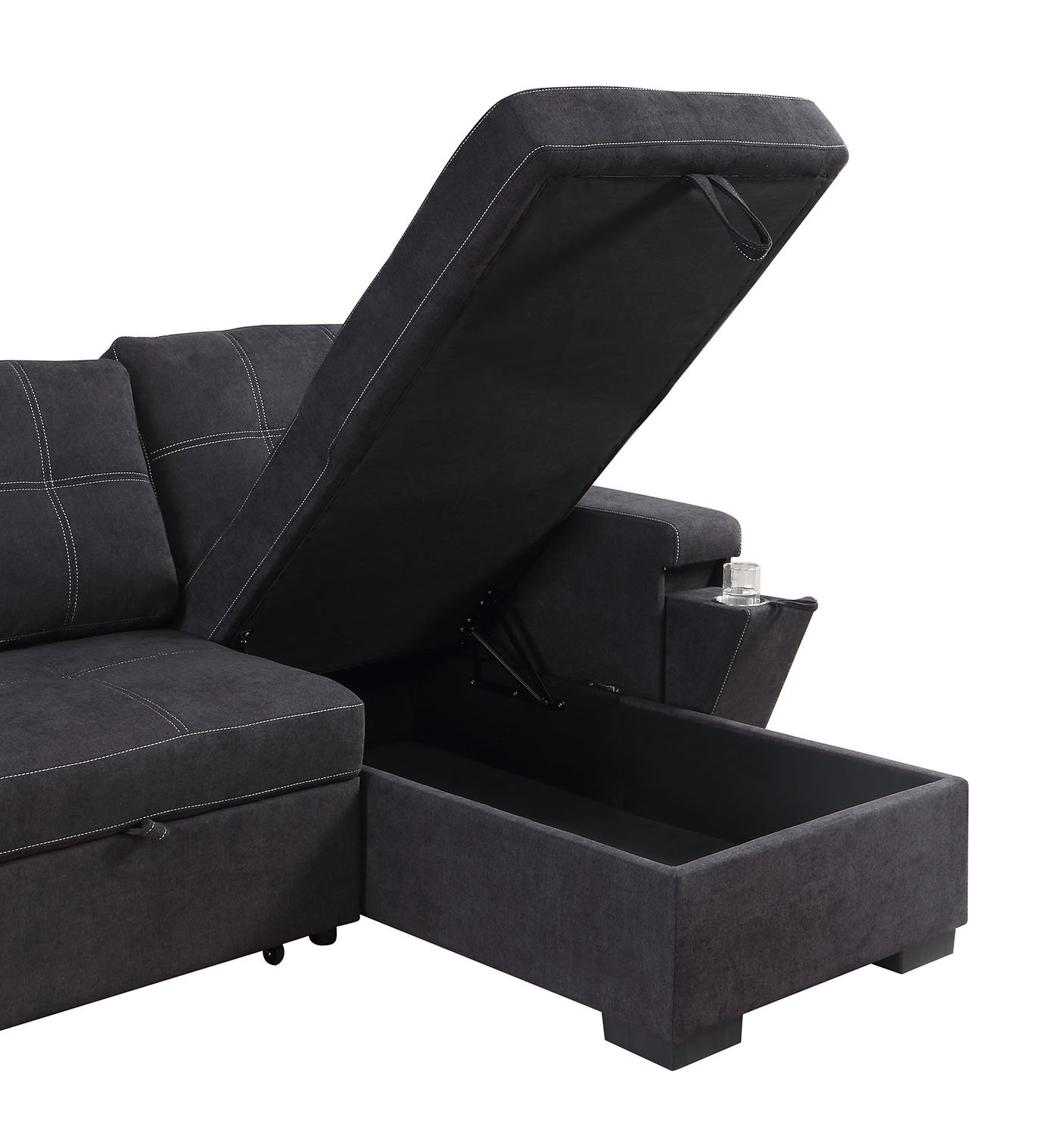 Toby - Reversible Sleeper Sectional Sofa With Storage Chaise Cup Holder Charging Ports And Pockets - Black - Image 8