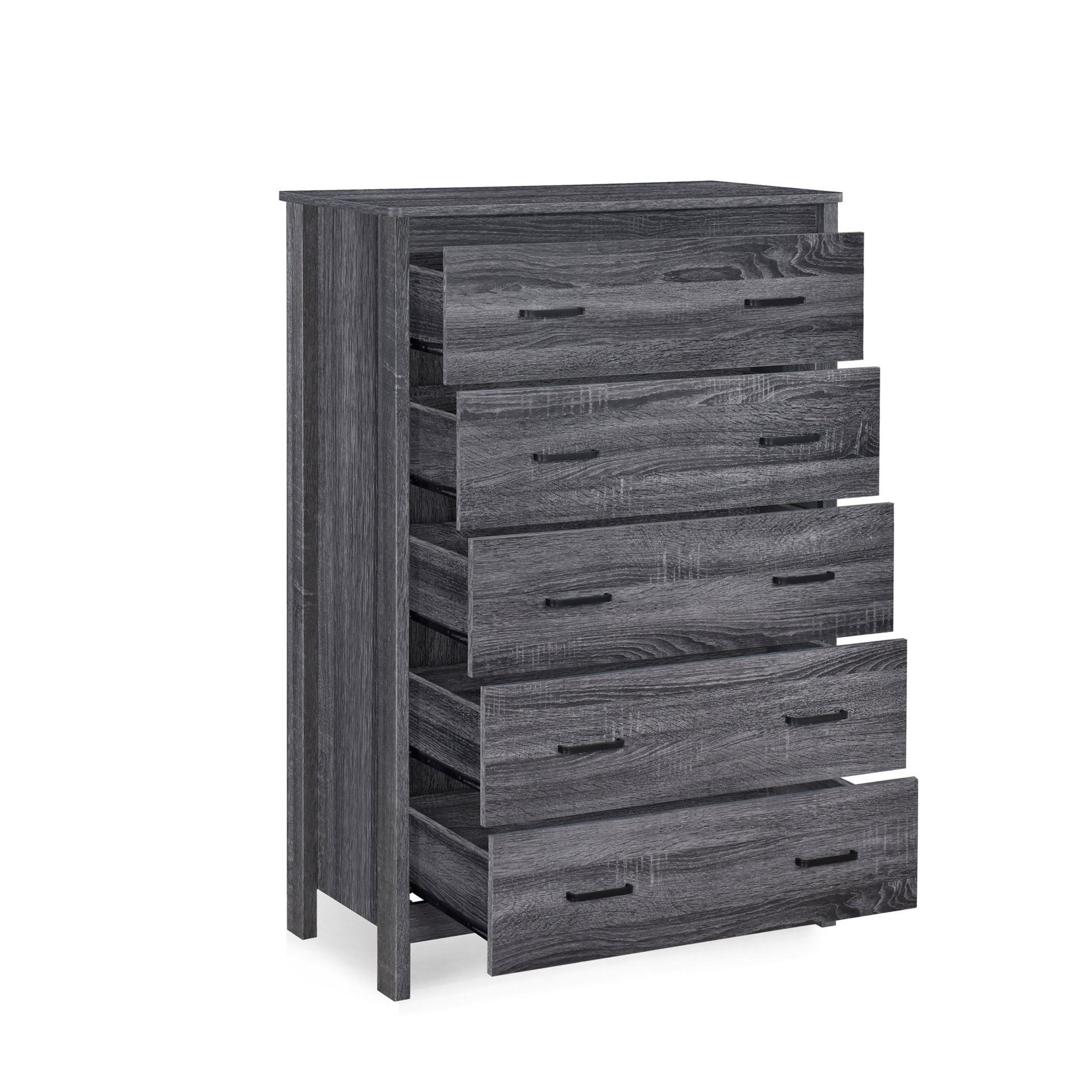 Titeca - Contemporary Wood 5 Drawer Dresser - Dark Gray - Image 7