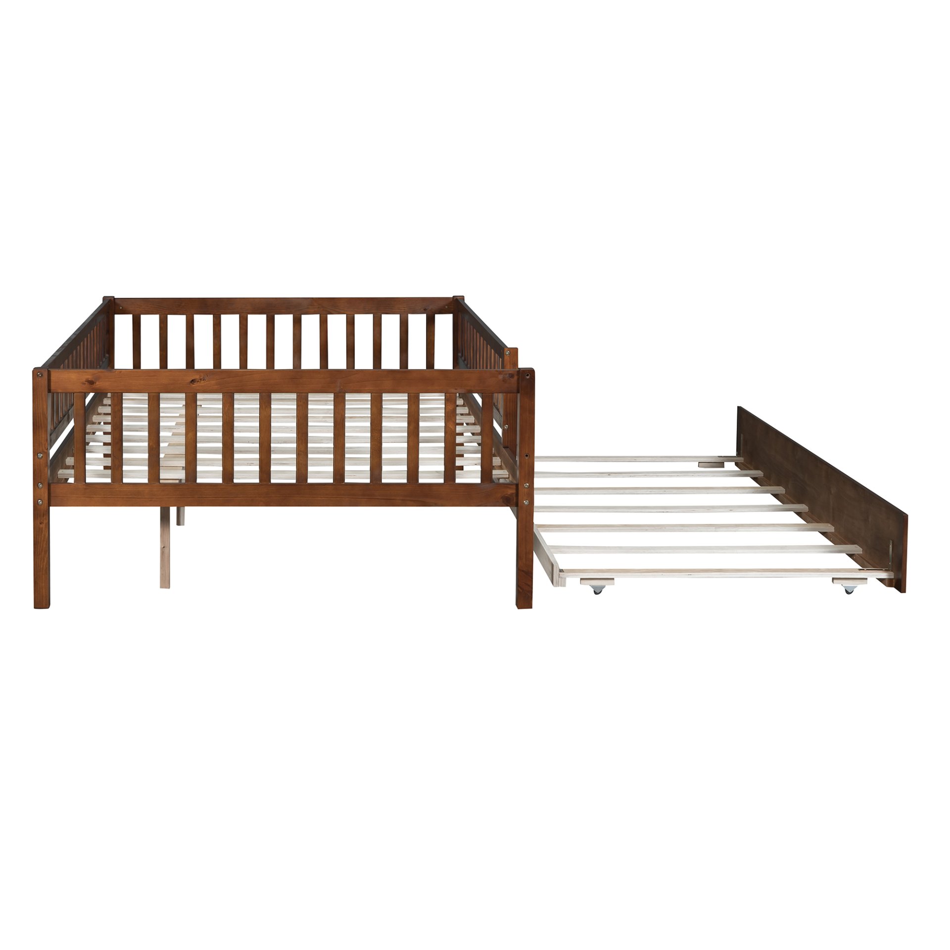 Full Size Daybed With Trundle And Fence Guardrails - Walnut - Image 14