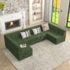 Modern Minimalist Corner Sofa Corduroy Couch Sleeper Sofa - Green - Image 6