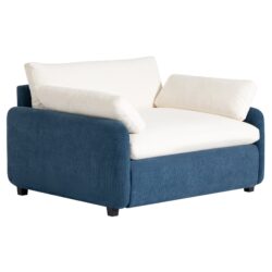 Oversized Single Sofa Chair Wide And Deep Seat, Modern Upholstered Comfy Blocking Couch Lounge With Pillows - Blue / Cream