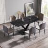 70.87" Modern Artificial Stone Black Curved Black Metal Leg Dining Table, Can Accommodate 6-8 People - Black - Image 2
