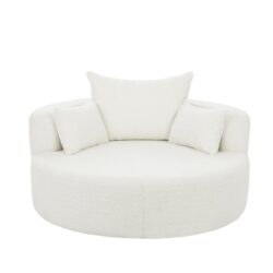 360 Degree Swivel Chair Accent Barrel Chair With Removable Pillows Chenille Fabric - Beige