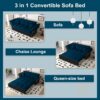 Queen Pull Out Sofa Bed, 3 In 1 Convertible Sleeper Tufted Sofa & 2 Soft Pillows - Blue - Image 15