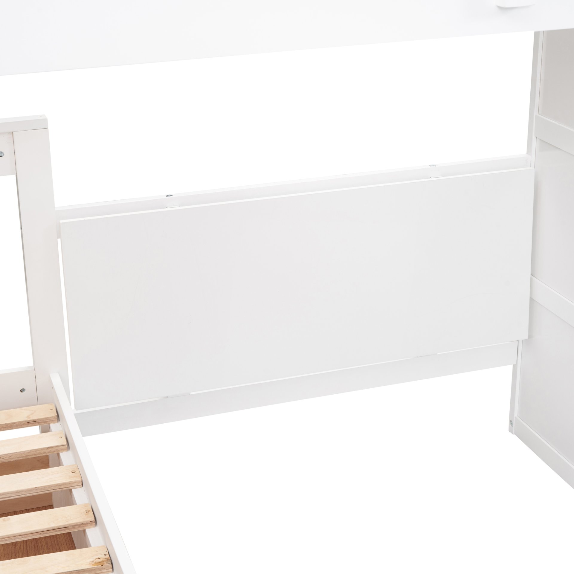 Twin Twin Over Full L Shaped Bunk Bed With 3 Drawers, Portable Desk And Wardrobe - White - Image 19