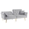 Velvet Tufted Sofa Couch With 2 Pillows And Nailhead Trim - Light Gray - Image 7