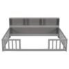 Full Floor Bed With Side Bookcase, Shelves, Guardrails - Gray - Image 11