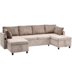 Sectional Sofa Pull Out Sofa Bed Versatile Sofa Sleeper With Large Storage Space, Two USB Ports And Two Cup Holders For Living Room - Brown