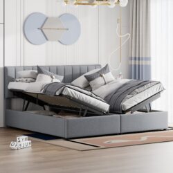 King Size Upholstered Platform Bed With A Hydraulic Storage System - Gray