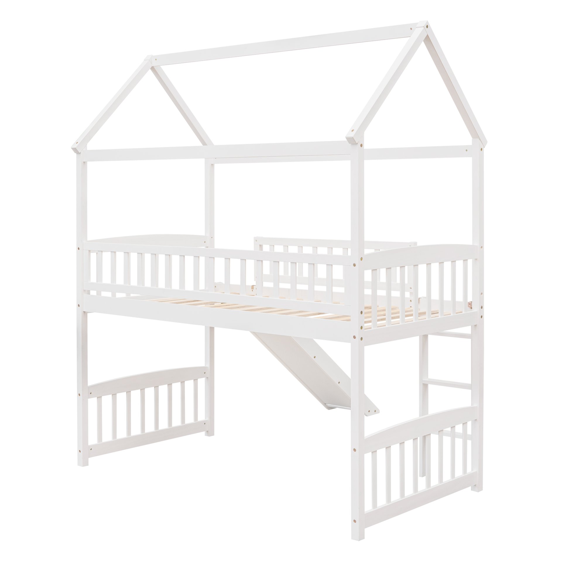 Twin House Loft Bed With Slide - White - Image 13