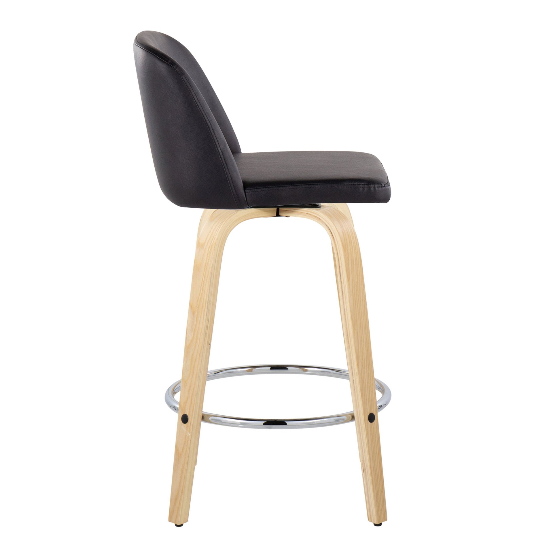 Toriano - Contemporary Fixed Height Counter Stool With Swivel And Round Footrest (Set of 2) - Natural / Black - Image 3
