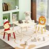 Kids Table And 2 Chairs Set, 3 Pieces Toddler Table And Chair Set, Wooden Activity Play Table Set (Lion&Monkey) - Natural - Image 6