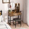 Makeup Vanity Table With LED Lights, 3 Color Options, Power Outlet - Brown - Image 4