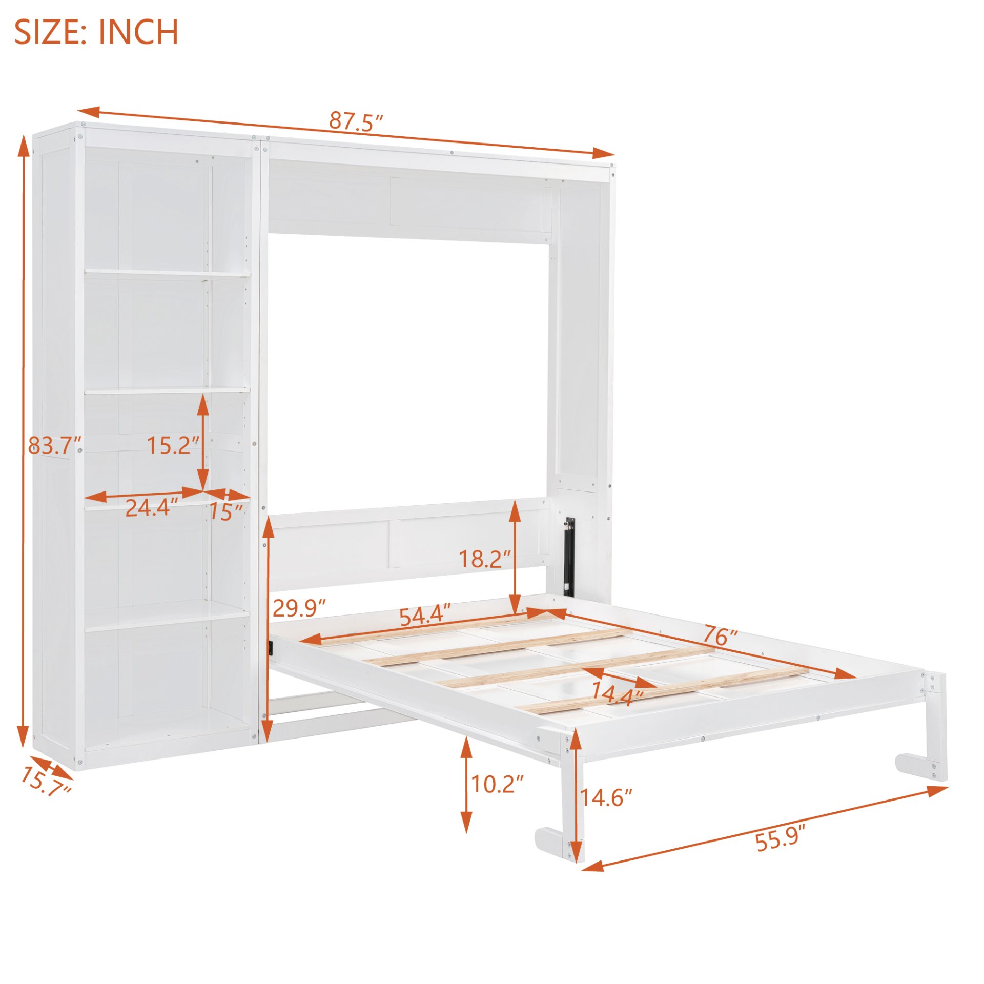 Full Size Murphy Wall Bed With Shelves - White - Image 9