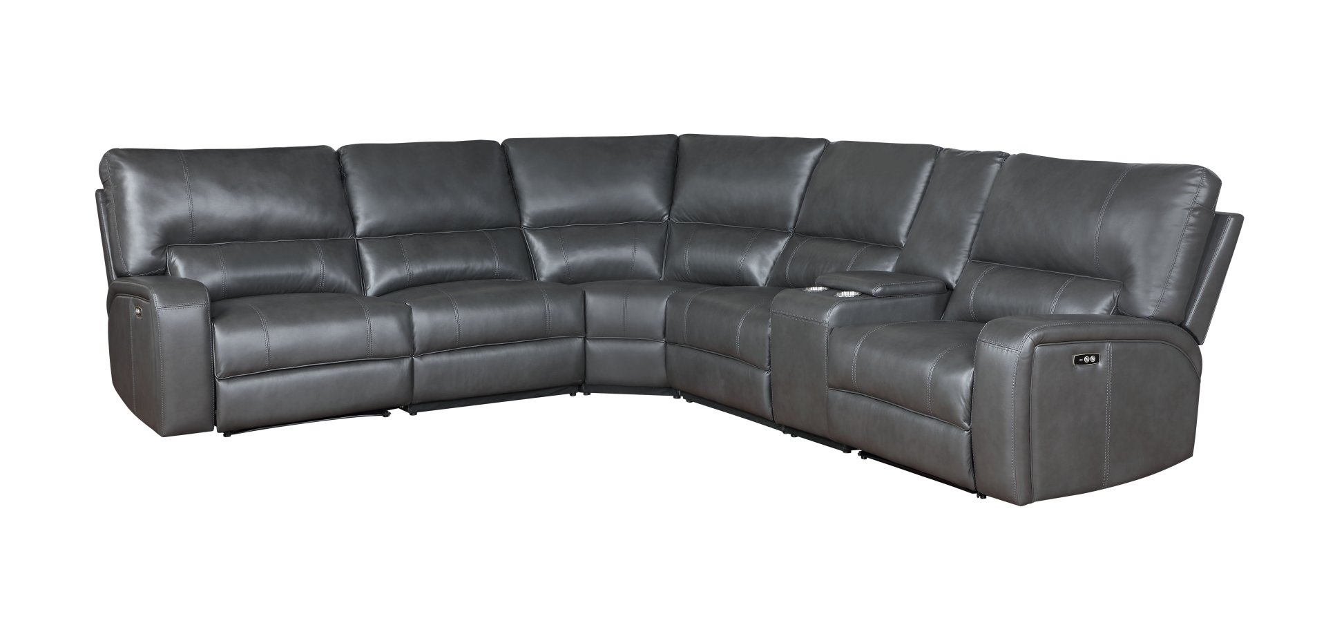Saul - Leather Aire Power Motion Sectional Sofa With USB Port Cupholder Console - Gray - Image 5