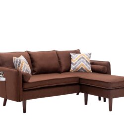 Mia - Sectional Sofa Chaise With USB Charger And Pillows - Brown